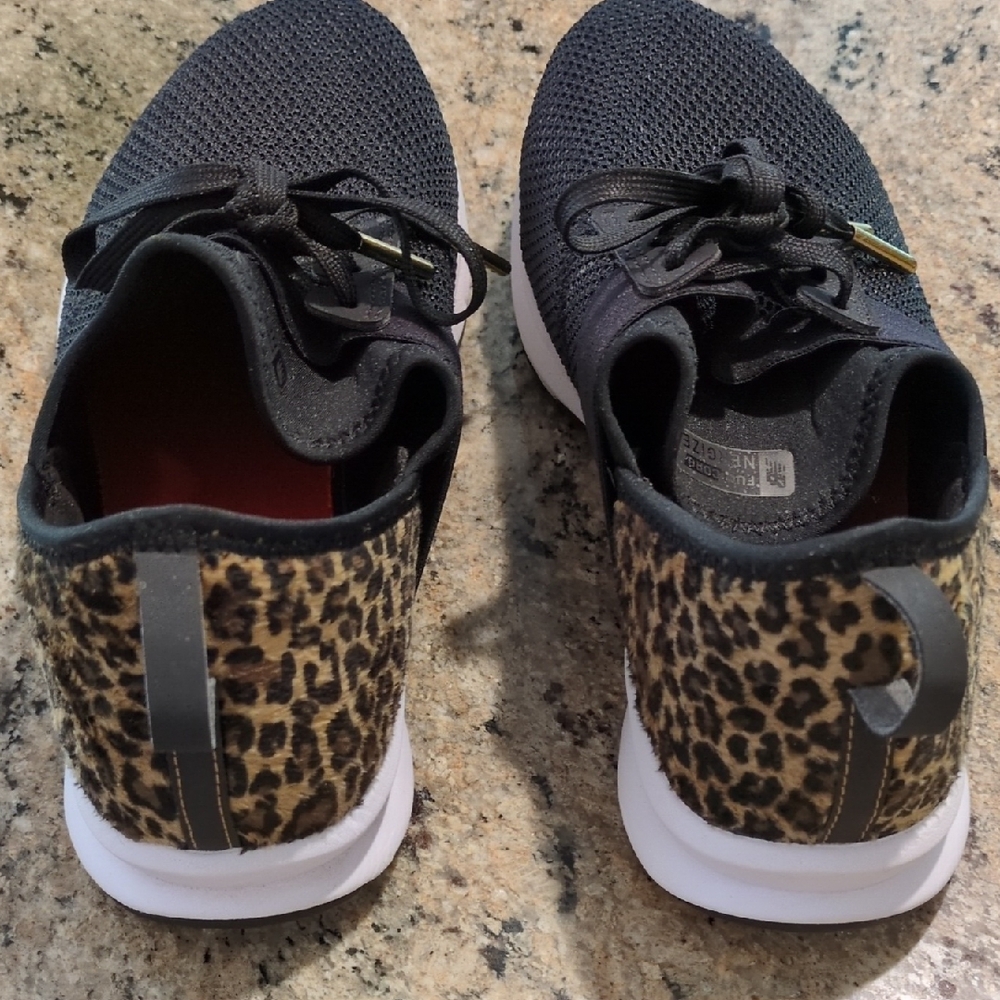 New Balance Black Knit Sneakers with Leopard-Print Heel